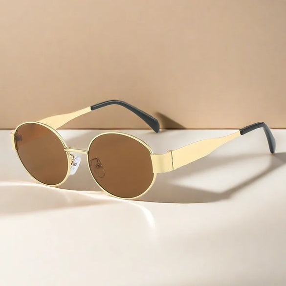 Hip-Hop Retro Solid Color Ac Oval Frame Full Frame Women'S Sunglasses