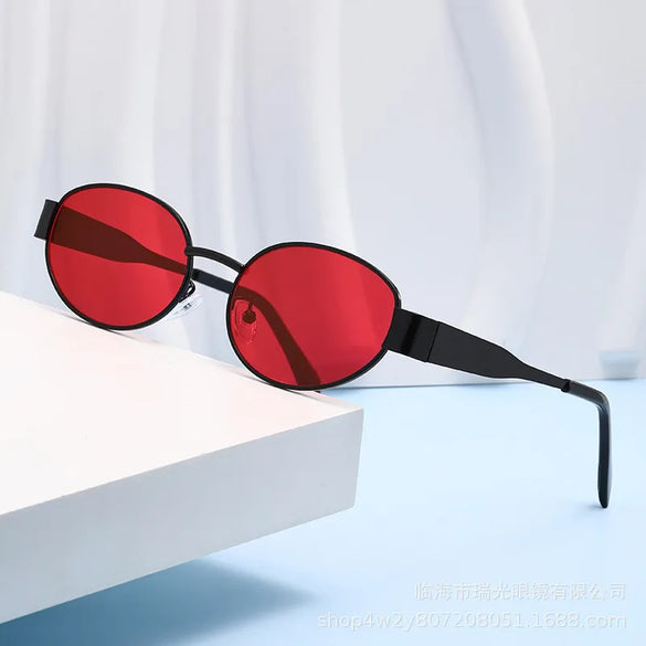Hip-Hop Retro Solid Color Ac Oval Frame Full Frame Women'S Sunglasses