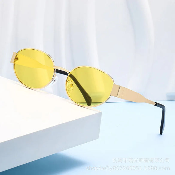 Hip-Hop Retro Solid Color Ac Oval Frame Full Frame Women'S Sunglasses