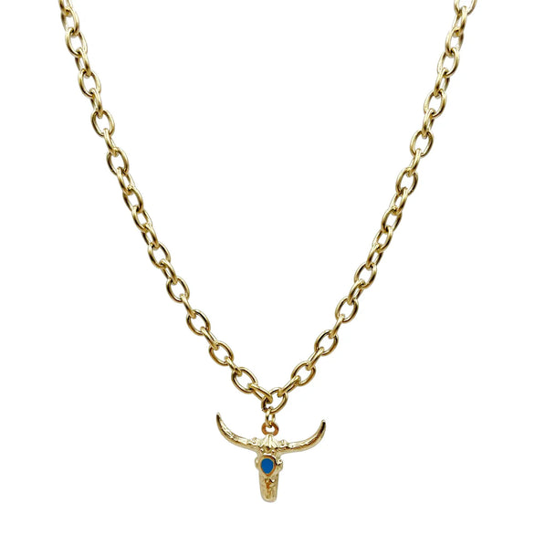 304 Stainless Steel 14K Gold Plated Hip-Hop Rock Polishing Enamel Plating Cattle Pendant Necklace