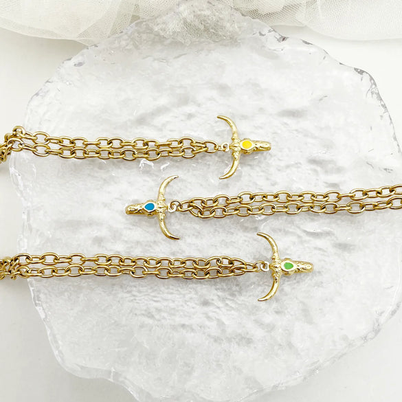 304 Stainless Steel 14K Gold Plated Hip-Hop Rock Polishing Enamel Plating Cattle Pendant Necklace