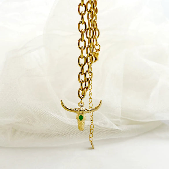 304 Stainless Steel 14K Gold Plated Hip-Hop Rock Polishing Enamel Plating Cattle Pendant Necklace