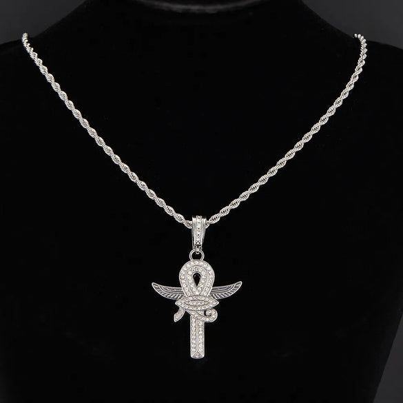 Hip-Hop Rock Cross Eye Of Horus Stainless Steel Alloy Inlay Rhinestones Unisex Pendant Necklace