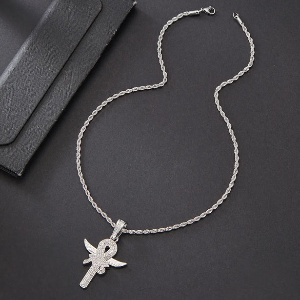 Hip-Hop Rock Cross Eye Of Horus Stainless Steel Alloy Inlay Rhinestones Unisex Pendant Necklace