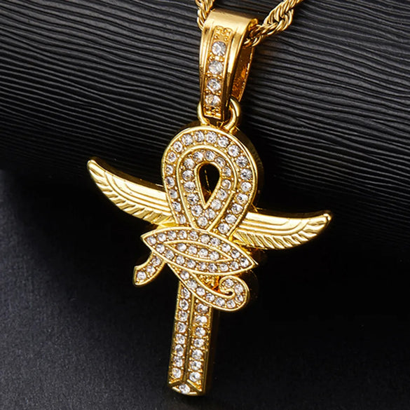 Hip-Hop Rock Cross Eye Of Horus Stainless Steel Alloy Inlay Rhinestones Unisex Pendant Necklace