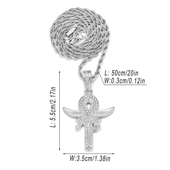 Hip-Hop Rock Cross Eye Of Horus Stainless Steel Alloy Inlay Rhinestones Unisex Pendant Necklace