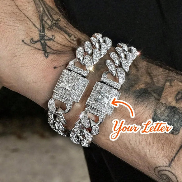 1PC A-Z Hiphop Man Personalized Name Letter Chain Bracelet Zinc Alloy Cutom Name Uppercase Letter Crown Cuba Chain Bracelets Full Diamond Heart Tennis Chain