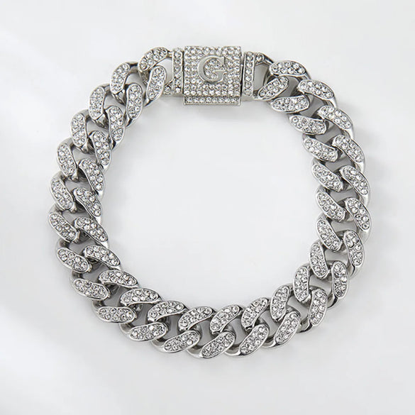 1PC A-Z Hiphop Man Personalized Name Letter Chain Bracelet Zinc Alloy Cutom Name Uppercase Letter Crown Cuba Chain Bracelets Full Diamond Heart Tennis Chain