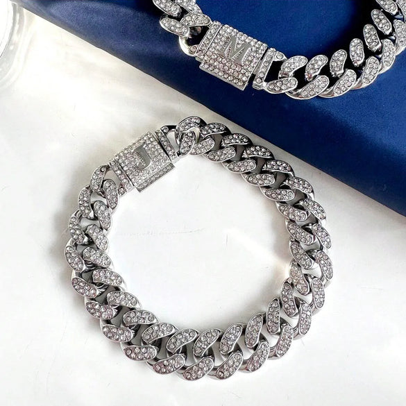 1PC A-Z Hiphop Man Personalized Name Letter Chain Bracelet Zinc Alloy Cutom Name Uppercase Letter Crown Cuba Chain Bracelets Full Diamond Heart Tennis Chain