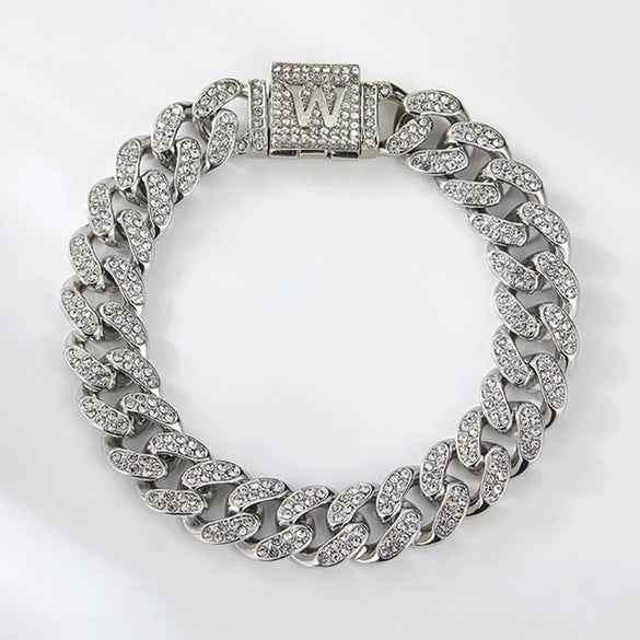 1PC A-Z Hiphop Man Personalized Name Letter Chain Bracelet Zinc Alloy Cutom Name Uppercase Letter Crown Cuba Chain Bracelets Full Diamond Heart Tennis Chain