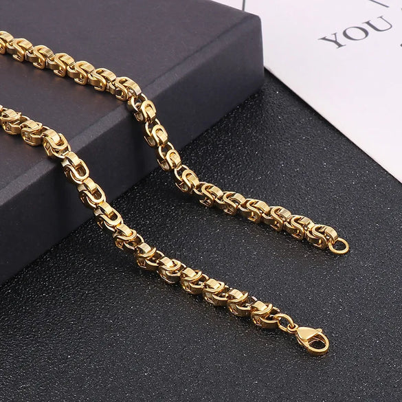 Hip-Hop Rock Solid Color Titanium Steel Patchwork 18K Gold Plated Men'S Necklace