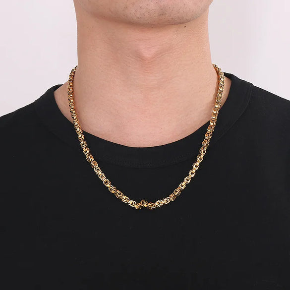 Hip-Hop Rock Solid Color Titanium Steel Patchwork 18K Gold Plated Men'S Necklace