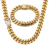 Hip Hop Rock Stainless Steel Cuban Chain Lock Necklace Bracelet With Geometric Pattern And Casting Process