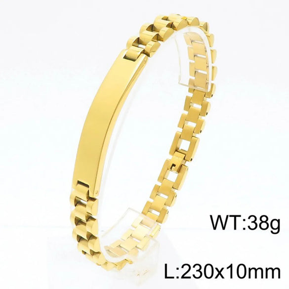 Hip-Hop Solid Color Stainless Steel 18K Gold Plated Men'S Bracelets