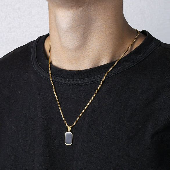 Hip Hop Stainless Steel Alloy Square Pendant Men's Cross Chain Necklace With Animal Zodiac Pattern And Electroplating Treatment