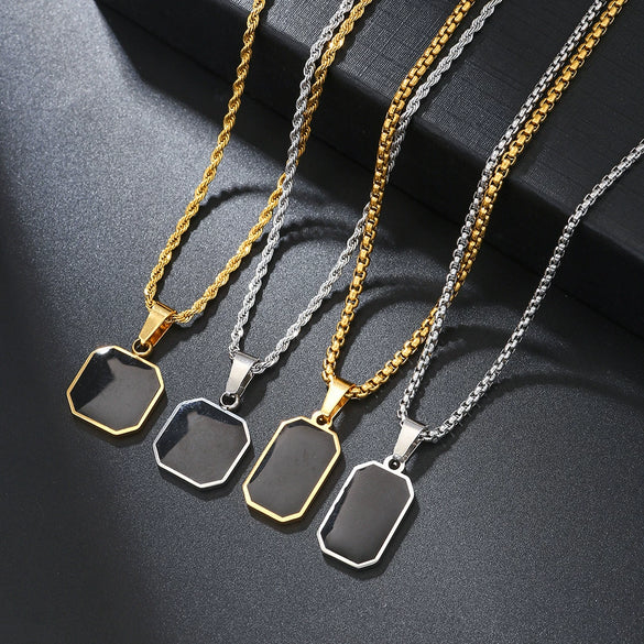 Hip Hop Stainless Steel Alloy Square Pendant Men's Cross Chain Necklace With Animal Zodiac Pattern And Electroplating Treatment