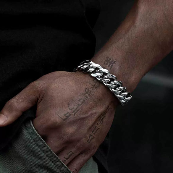 Hip Hop Stainless Steel Geometric Cuban Bracelet With Spring Buckle And Round Grinding Electroplating For Unisex