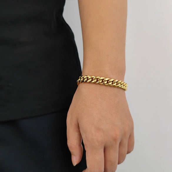 Hip Hop Stainless Steel Geometric Cuban Bracelet With Spring Buckle And Round Grinding Electroplating For Unisex