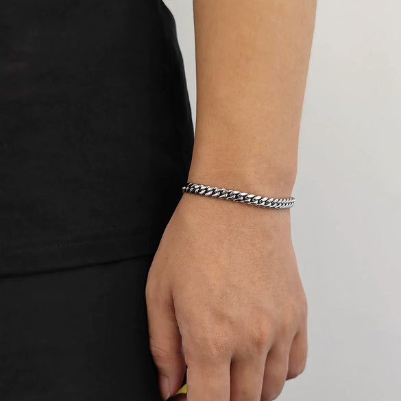 Hip Hop Stainless Steel Geometric Cuban Bracelet With Spring Buckle And Round Grinding Electroplating For Unisex