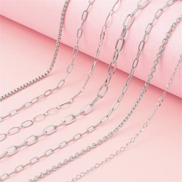 Hip Hop Stainless Steel Y2k Ancient Silver Diy Handmade Jewelry Chain Bracelet Necklace Accessories