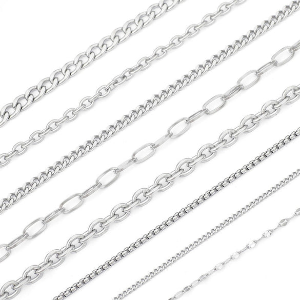 Hip Hop Stainless Steel Y2k Ancient Silver Diy Handmade Jewelry Chain Bracelet Necklace Accessories