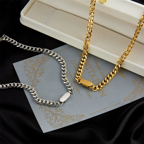 Hip Hop Street Heavy Industry Thick Regular Chain Titanium Steel Necklace With Geometric Pattern And Electroplating Cold Exaggerated Gold Clavicle Chain For Unisex All Match