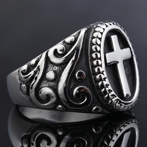 Hip-Hop Streetwear Color Block 304 Stainless Steel Carving Men'S Rings