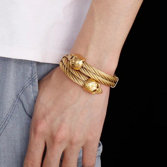 Hip-Hop Streetwear Skull Stainless Steel Plating 18K Gold Plated Halloween Men'S Bangle