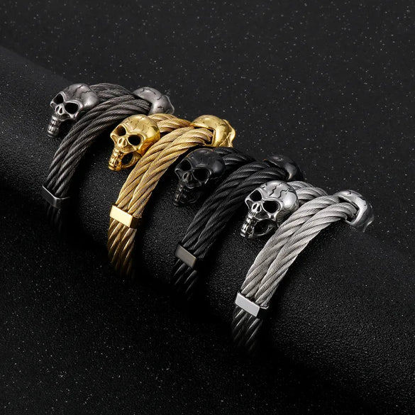 Hip-Hop Streetwear Skull Stainless Steel Plating 18K Gold Plated Halloween Men'S Bangle