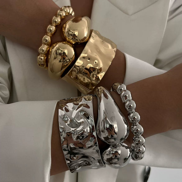 Hip Hop Style Alloy Exaggerated Irregular Wide Bracelet With Electroplating
