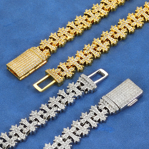 Hip Hop Style Copper Zircon Cross Necklace And Bracelet Jewelry Accessories Unisex