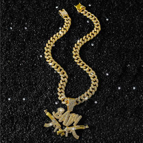 Hip Hop Style Double Gun Baby Pendant Necklace Zinc Alloy Electroplating Cuban Chain For Men