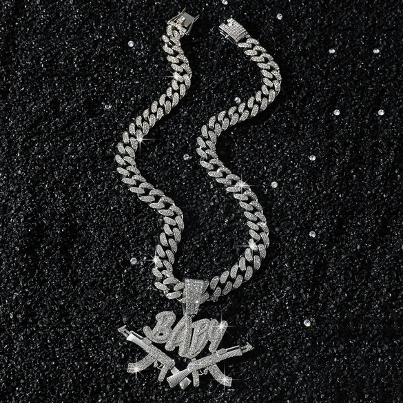 Hip Hop Style Double Gun Baby Pendant Necklace Zinc Alloy Electroplating Cuban Chain For Men
