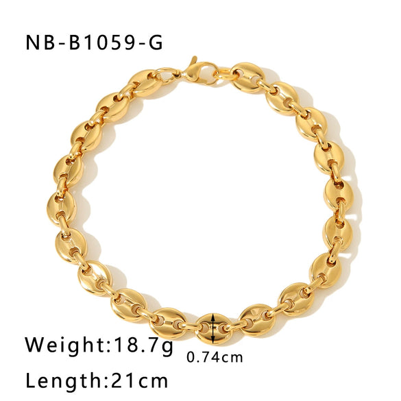 Hip Hop Style Stainless Steel Pig Nose Bracelet For Women With 18K Electroplating