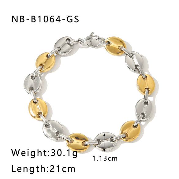 Hip Hop Style Stainless Steel Pig Nose Bracelet For Women With 18K Electroplating