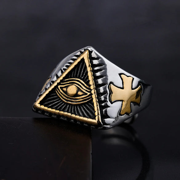 Hip-Hop Triangle Cross Eye 304 Stainless Steel Men'S Rings