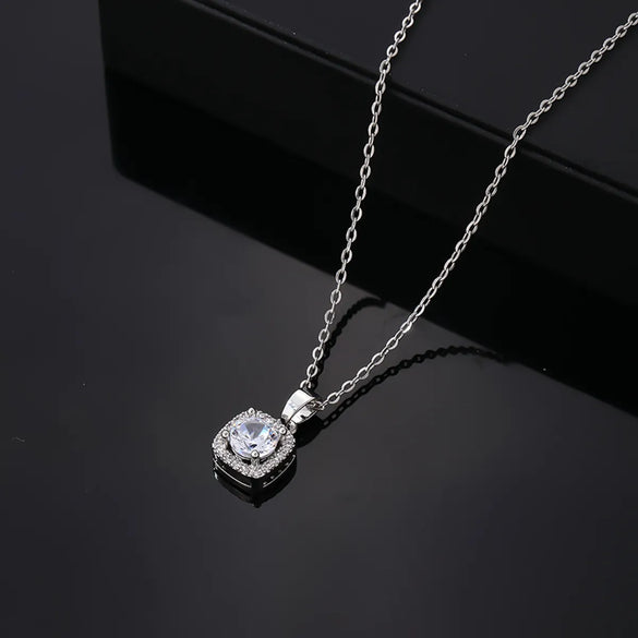 Hip-hop Vintage Style Simple Style Square Stainless Steel Alloy Plating Inlay Zircon Silver Plated Pendant Necklace