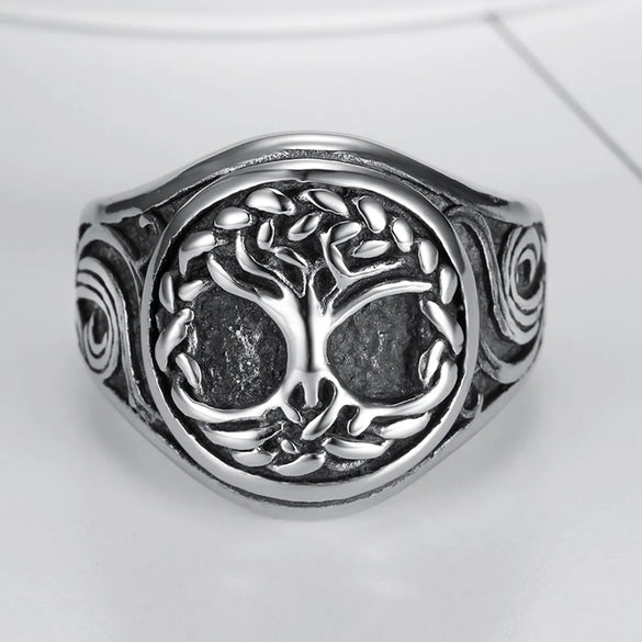 Hip-Hop Vintage Style Tree 304 Stainless Steel Plating Carving Men'S Rings