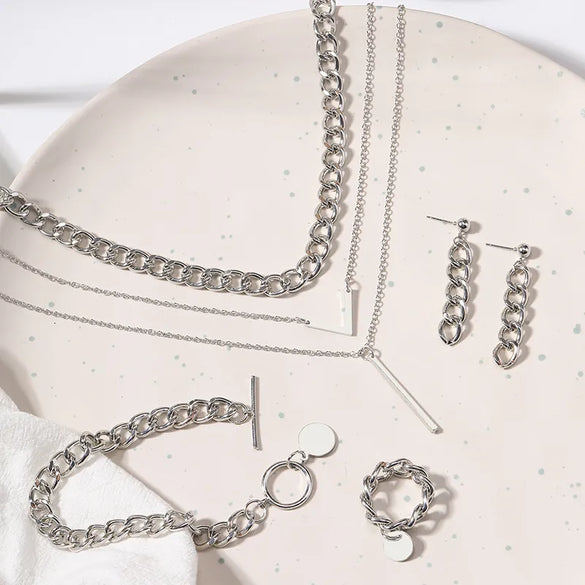 Hip-Hop Vintage Style Triangle Round Alloy Women'S Rings Earrings Necklace