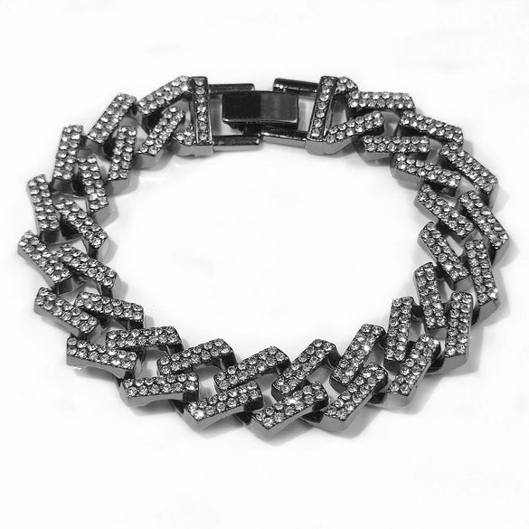 Hip Hop Watch Buckle Prismatic Diamond Necklace With Alloy Material Electroplating Treatment Letters Numbers Text Pattern And Snake Bone Chain