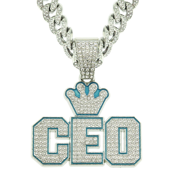 Hiphop Alloy Letter Pendant Necklace With Diamond And Cuban Chain For Men