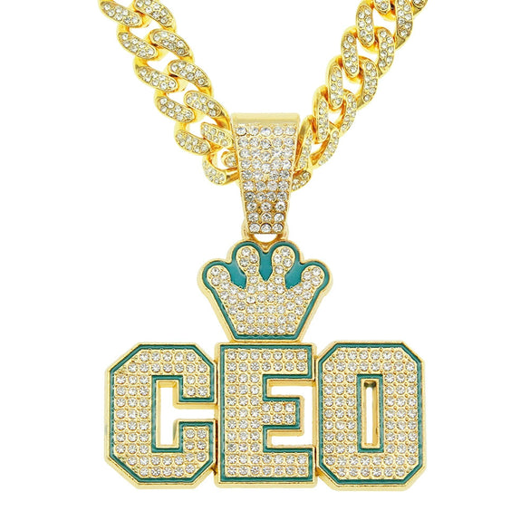 Hiphop Alloy Letter Pendant Necklace With Diamond And Cuban Chain For Men