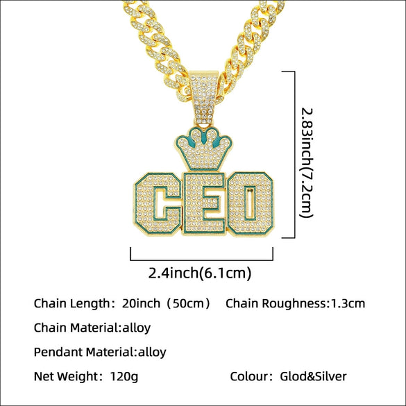 Hiphop Alloy Letter Pendant Necklace With Diamond And Cuban Chain For Men