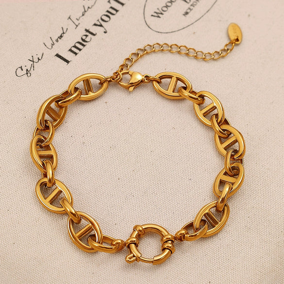 Hiphop Bracelet Stainless Steel 316L Stainless Steel Electroplated Pig Nose Design Women's Jewelry