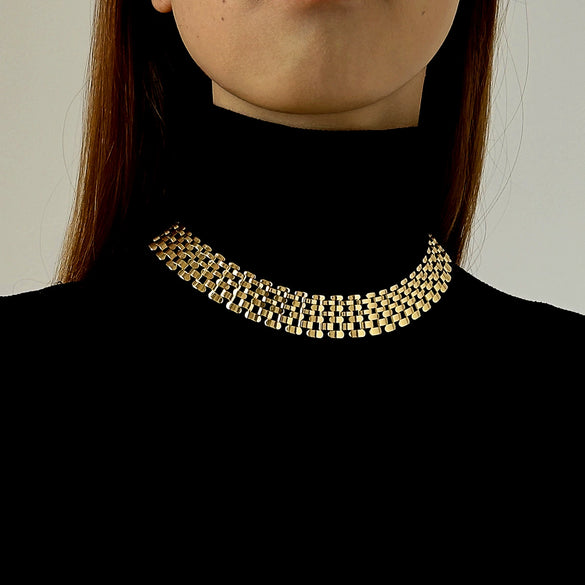 Hiphop Cuban Style Clavicle Chain Necklace For Women Alloy Geometric Design Electroplating