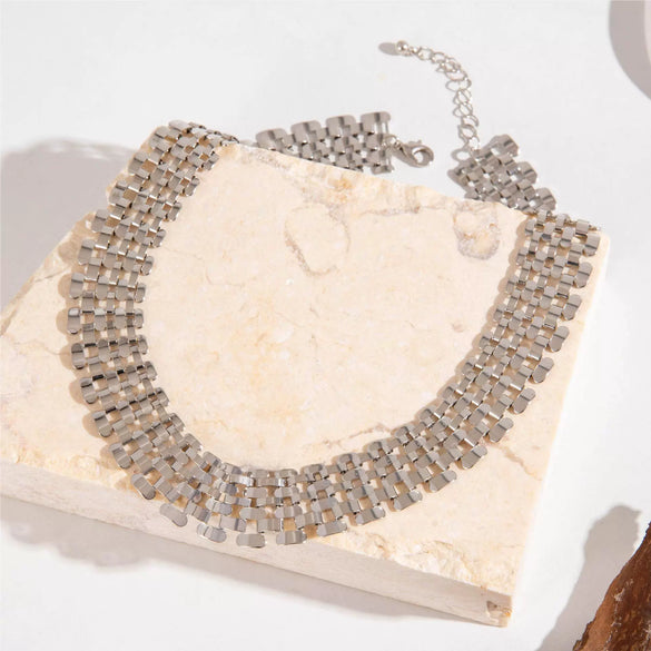 Hiphop Cuban Style Clavicle Chain Necklace For Women Alloy Geometric Design Electroplating
