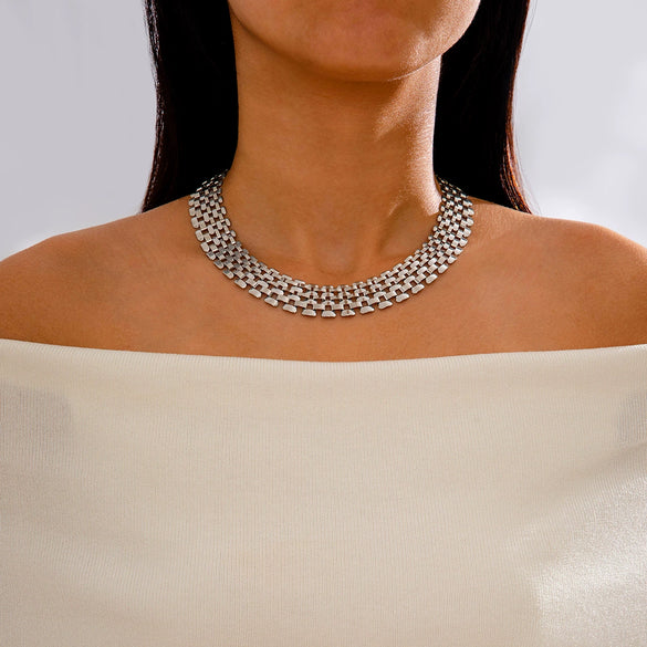 Hiphop Cuban Style Clavicle Chain Necklace For Women Alloy Geometric Design Electroplating