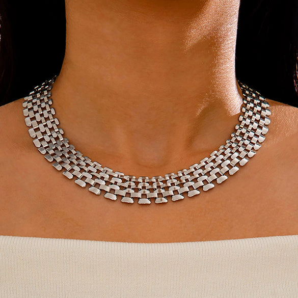 Hiphop Cuban Style Clavicle Chain Necklace For Women Alloy Geometric Design Electroplating