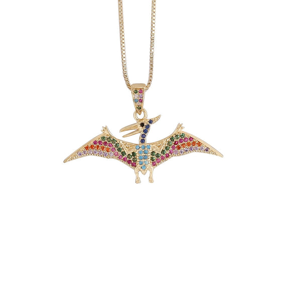 Hiphop Dinosaur Pendant Zircon Necklace Copper Electroplated