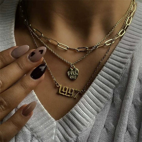 Hiphop Heart Pendant Necklace Copper Plated Brass Jewelry